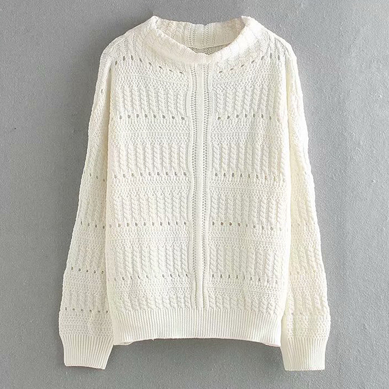 Γυναικείο πουλόβερ με O-κολάρο σε λευκό, κίτρινο και πράσινο χρώμα