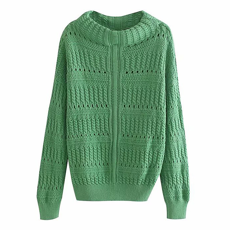 Γυναικείο πουλόβερ με O-κολάρο σε λευκό, κίτρινο και πράσινο χρώμα