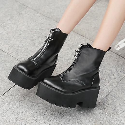 Cizme casual dama cu fermoar si decor metalic in negru