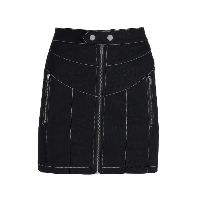 Fusta de dama actuala in negru cu fermoar