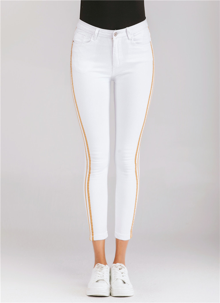 Blugi casual de dama cu talie inalta in alb