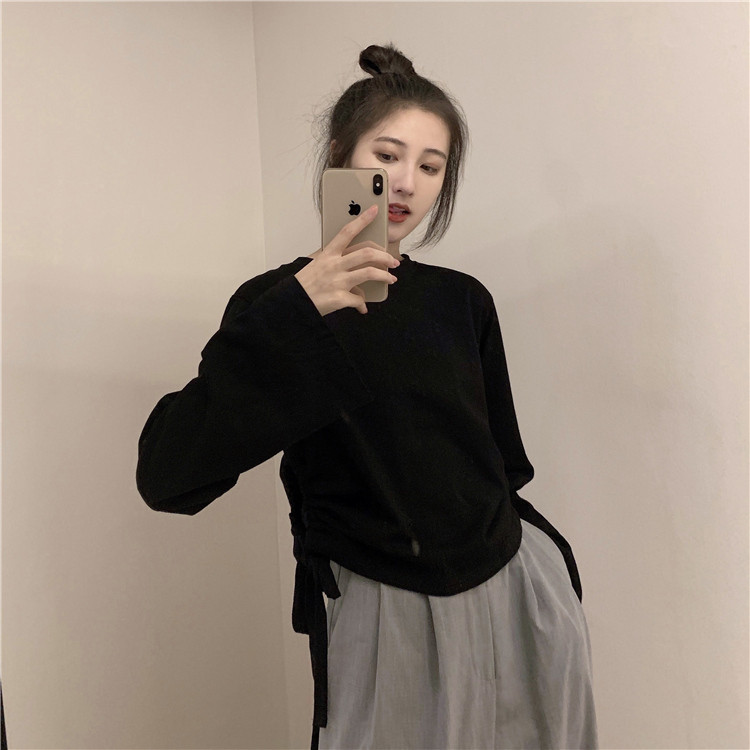 Bluza dama - model simplu cu cravate in alb, negru si gri