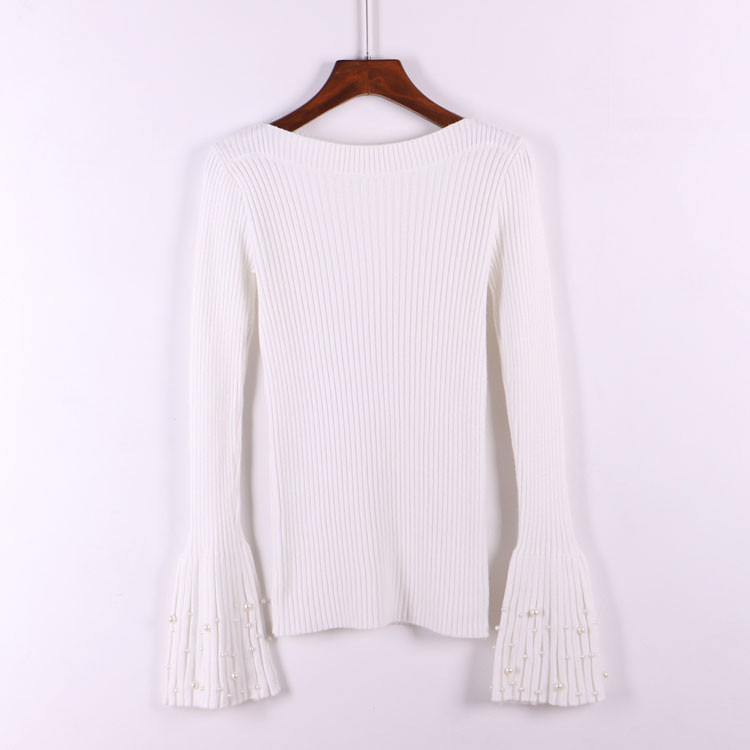 Γυναικείο πουλόβερ με μανίκι λωτού και πέρλες σε διάφορα χρώματα