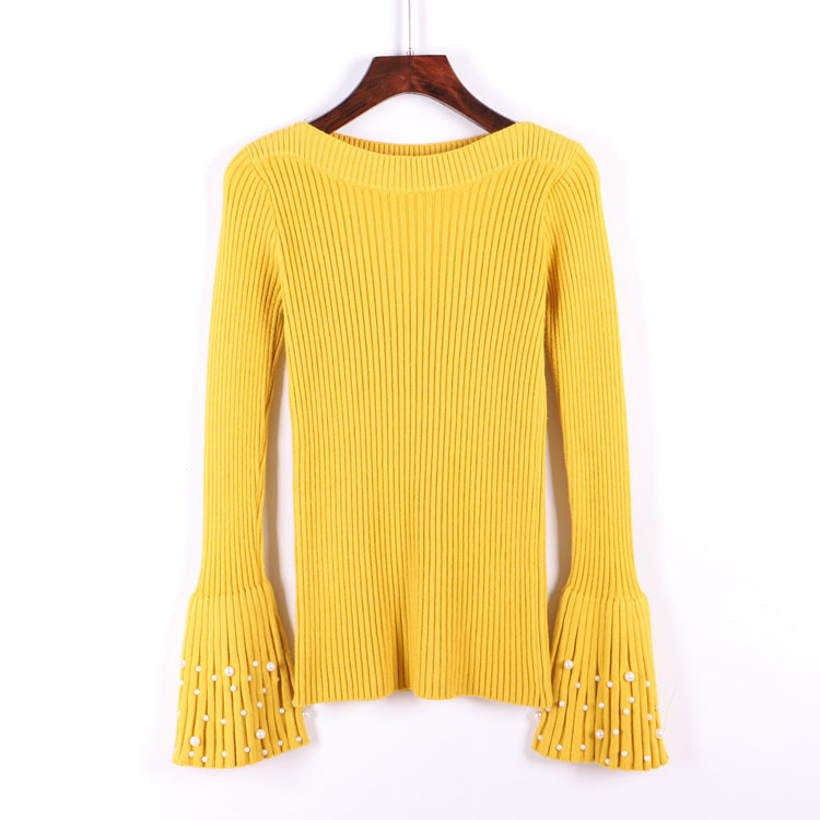 Γυναικείο πουλόβερ με μανίκι λωτού και πέρλες σε διάφορα χρώματα