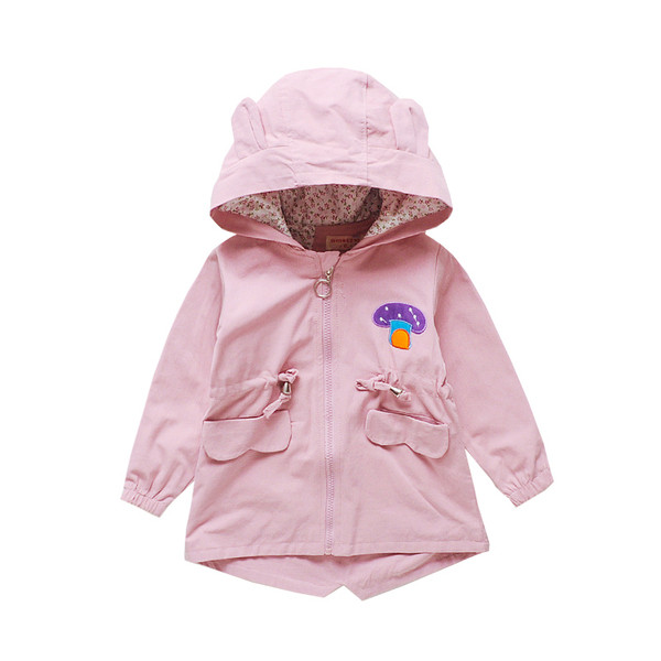 Модерно детско яке за  момичета в три цвята с апликация и джобове