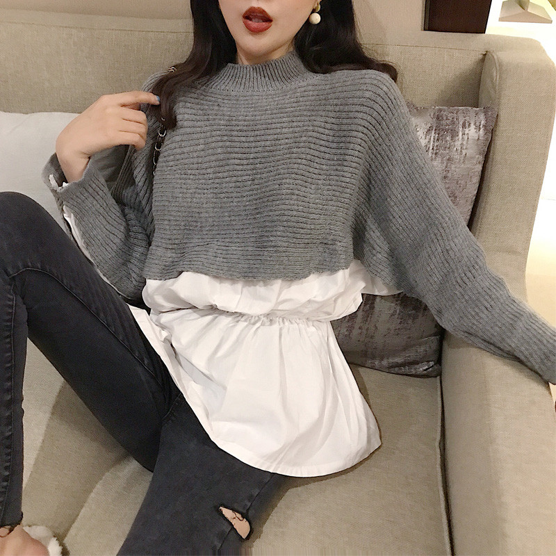 Pulover de damă cu mâneci lungi de culoare gri și negru