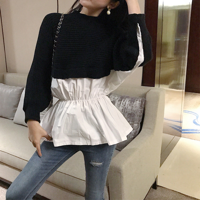 Pulover de damă cu mâneci lungi de culoare gri și negru