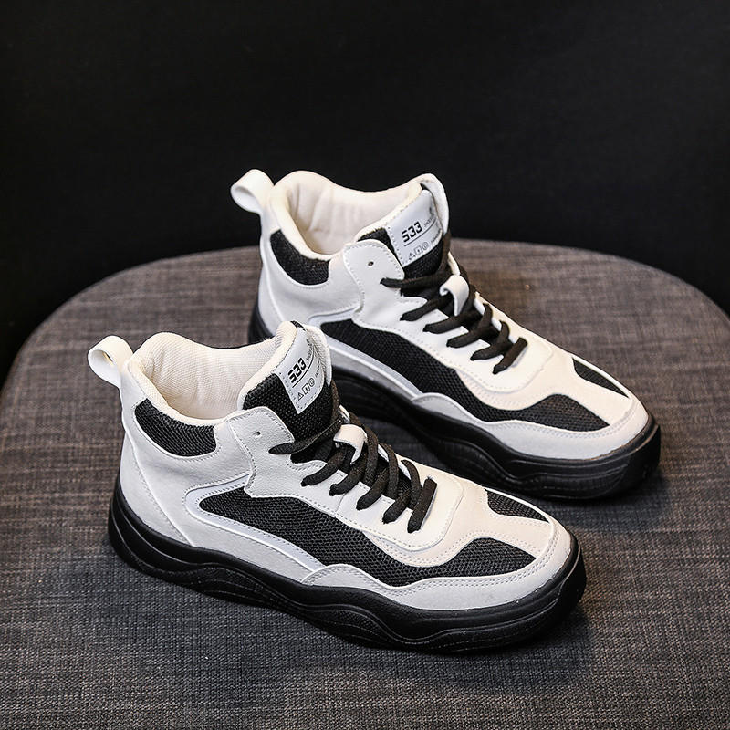 Adidasi moderni de dama cu talpa plate si sireturi in alb si negru