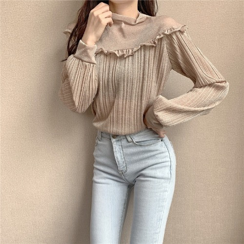 Bluza de dama cu decolteu oval si efect stralucitor in doua culori