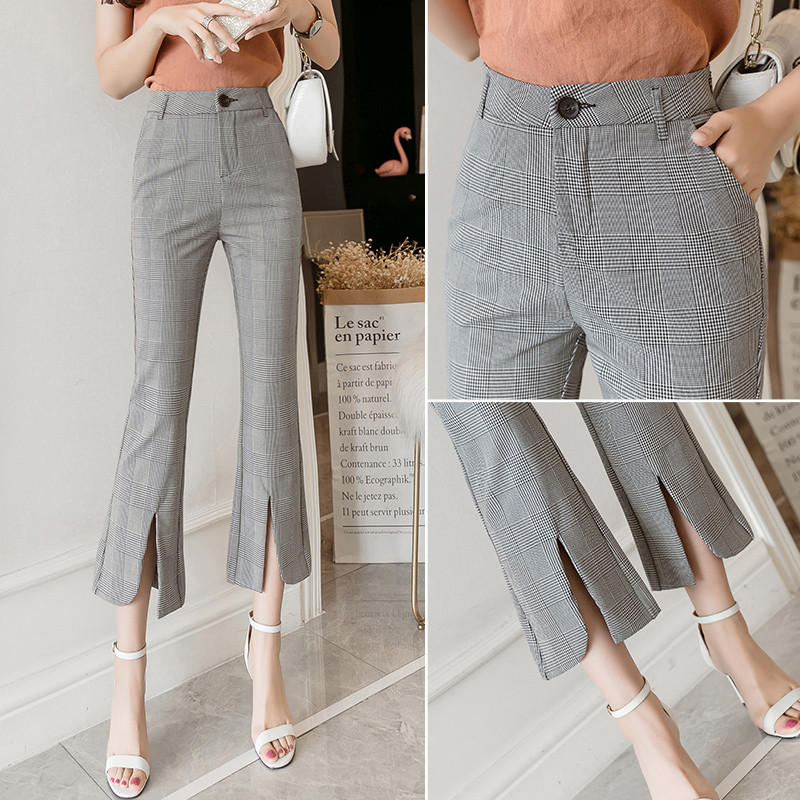 Дамски актуален кариран панталон в сив цвят