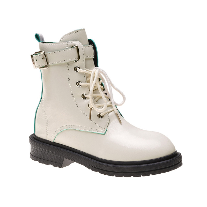 Cizme casual de dama cu sireturi in bej si negru