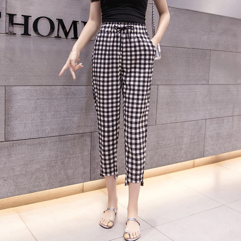 Ежедневен дамски кариран панталон с еластична талия