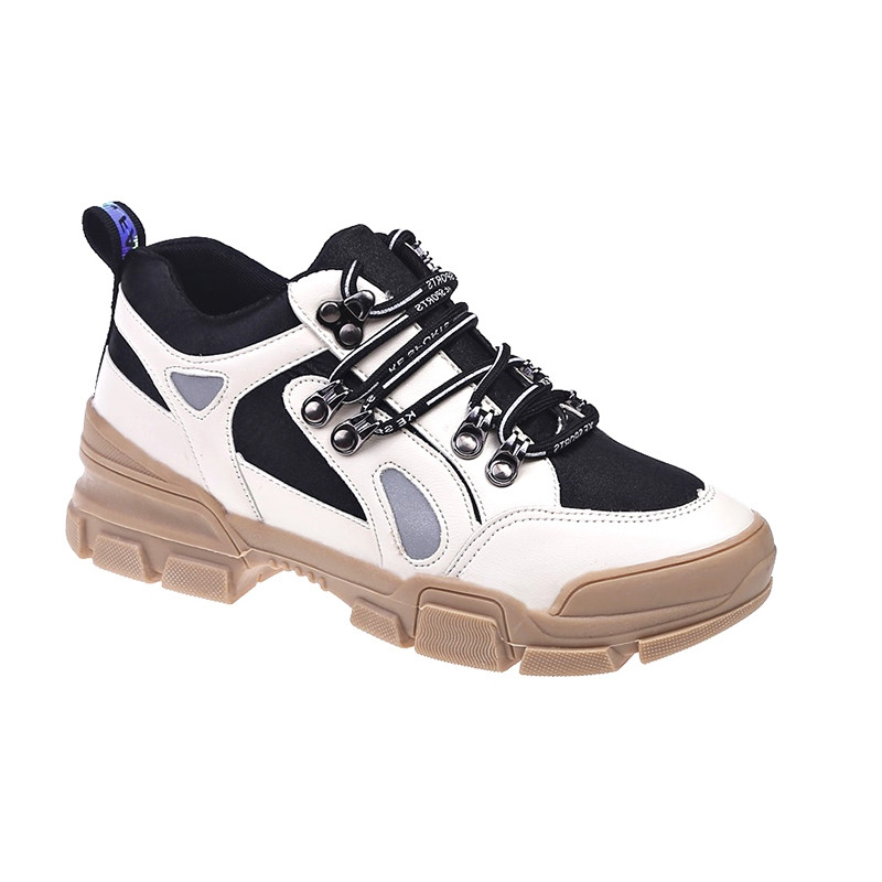 Pantofi casual de dama moderni cu sireturi in doua culori cu talpa plata