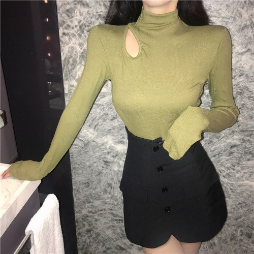 Γυναικεία μπλούζα με ψηλό γιακά με μακριά μανίκια σε τρία χρώματα