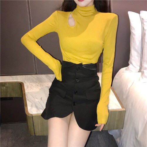 Γυναικεία μπλούζα με ψηλό γιακά με μακριά μανίκια σε τρία χρώματα