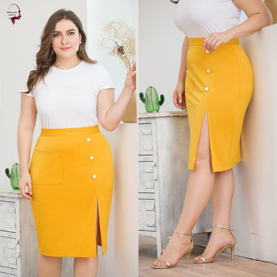 Κομψή κίτρινη γυναικεία φούστα με ψηλή μέση