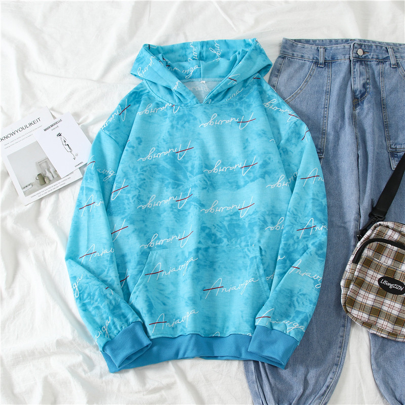 Hanorac modern de damă cu glugă și buzunar în albastru și roz