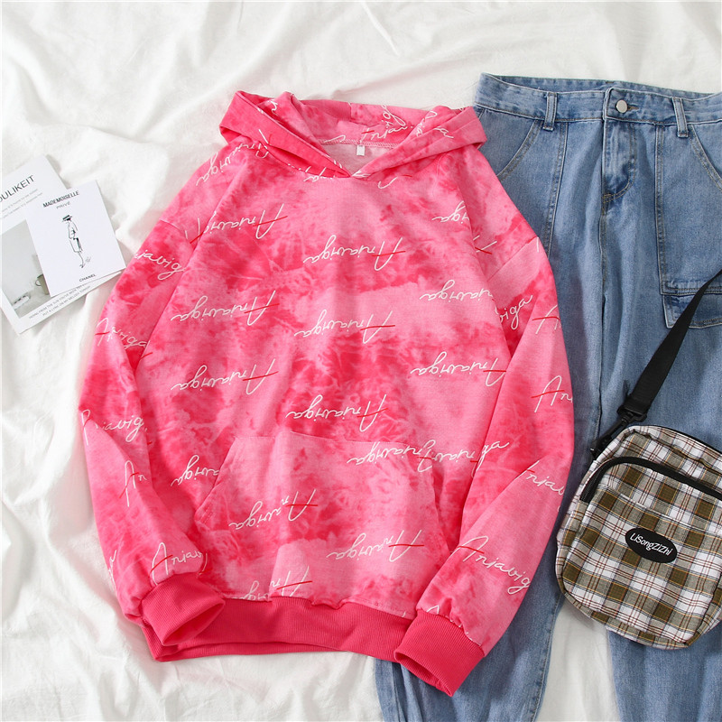 Hanorac modern de damă cu glugă și buzunar în albastru și roz