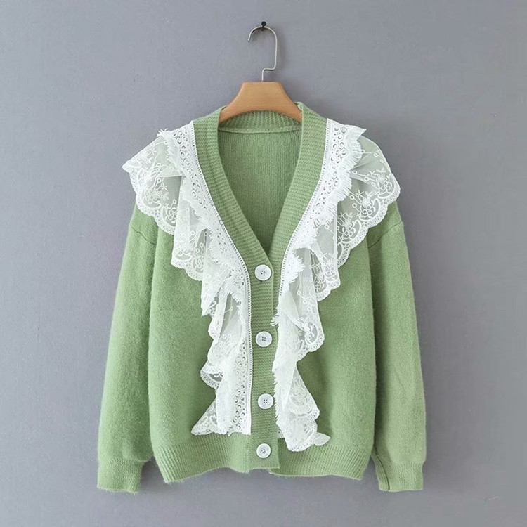 Γυναικεία ζακέτα με λαιμόκοψη και δαντέλα σε δύο χρώματα