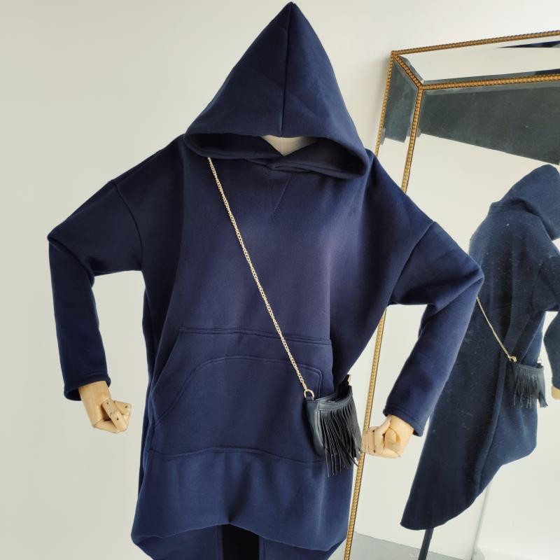 Hanorac de damă de zi cu zi cu glugă model asimetric