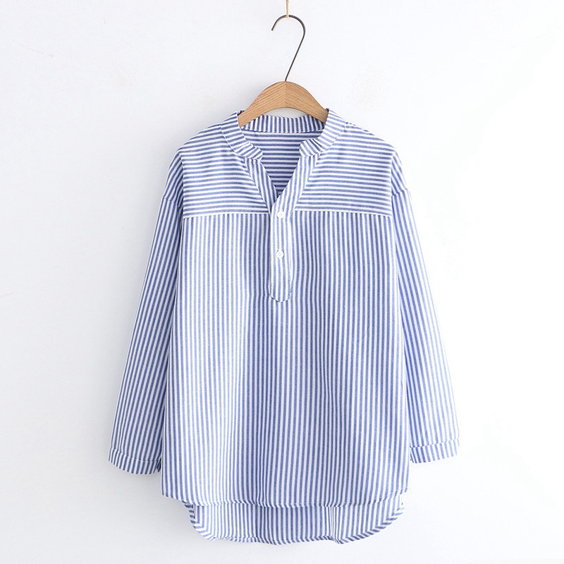 Νέο μοντέλο ασυμμετρό γυναικείο πουκάμισο σε μπλε χρώμα