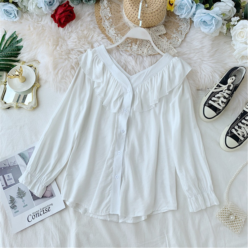 Cămașă de damă cu decolteu în V și nasturi în negru, roșu și alb