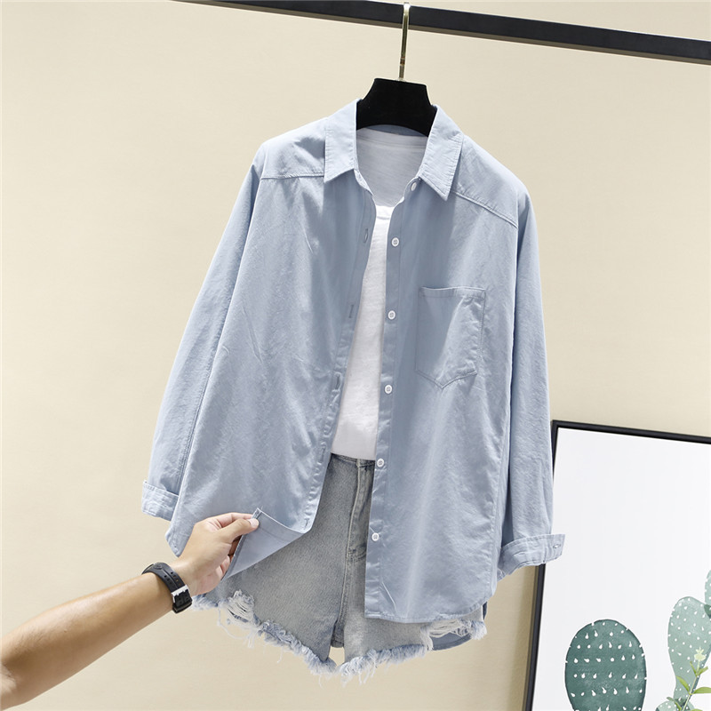 Κομψό γυναικείο πουκάμισο  με τσέπη και  μακρύ μανίκι - πολλά χρώματα