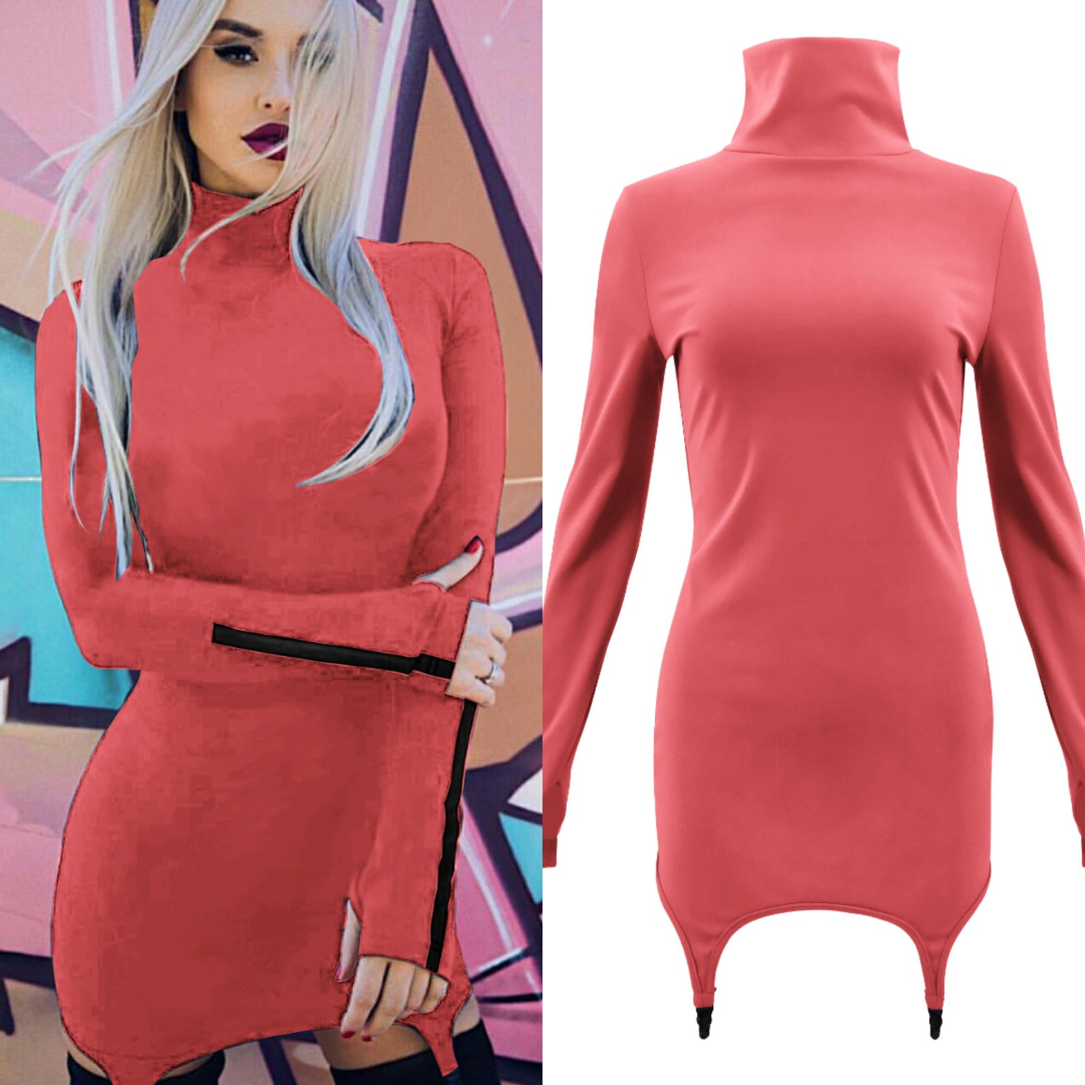 Rochie moderna de dama in mai multe culori cu maneci lungi