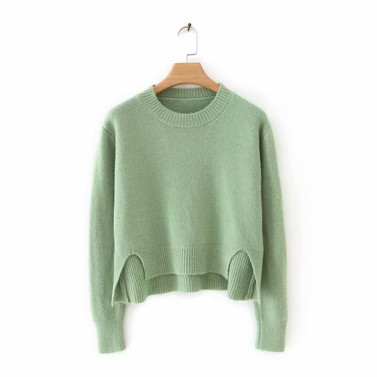 Pulover scurt de dama cu crapaturi si maneci lungi in doua culori