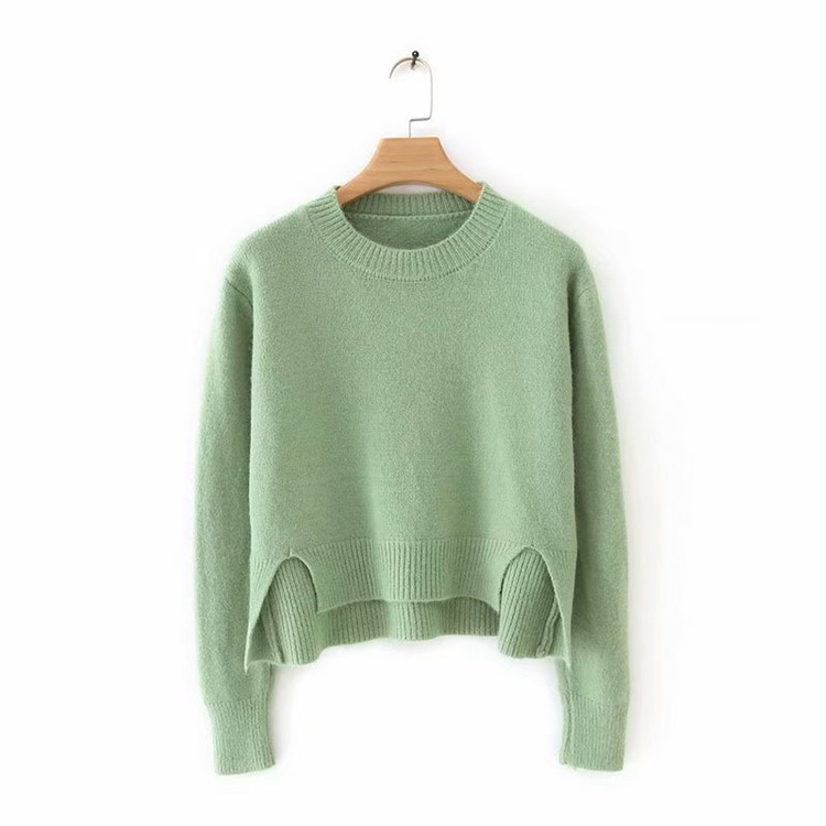 Pulover scurt de dama cu crapaturi si maneci lungi in doua culori