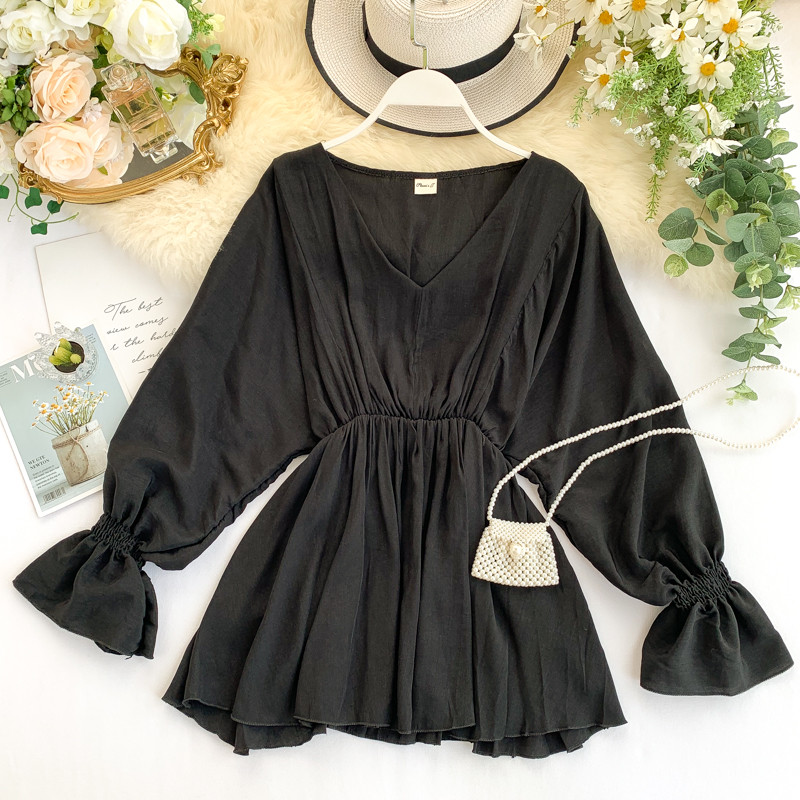 Cămașă modernă de damă cu decolteu spitz și mâneci largi în trei culori