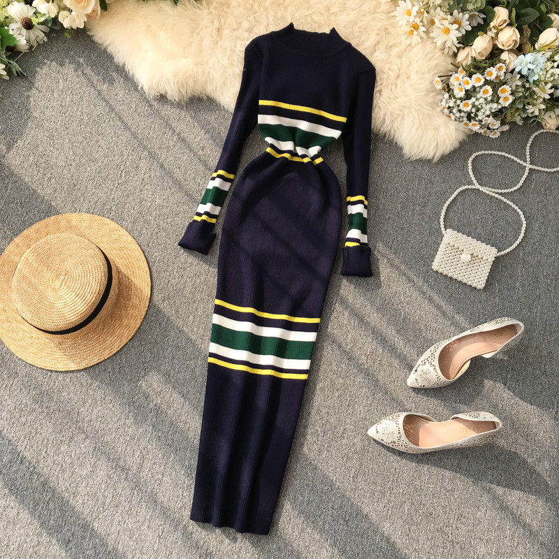 Rochie casual de dama cu maneci lungi in doua culori Model Slim