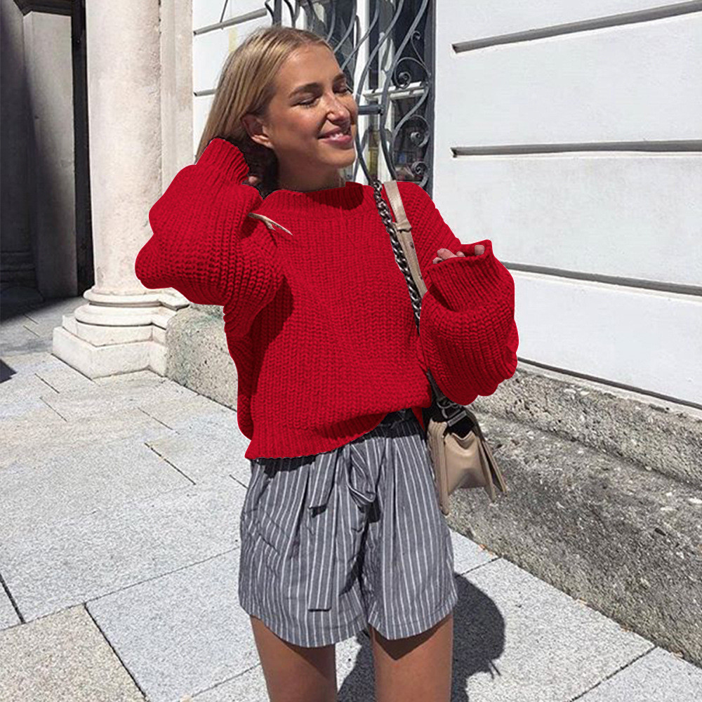 Női téli pulóver - rövid modell fehér, rózsaszín és piros színben