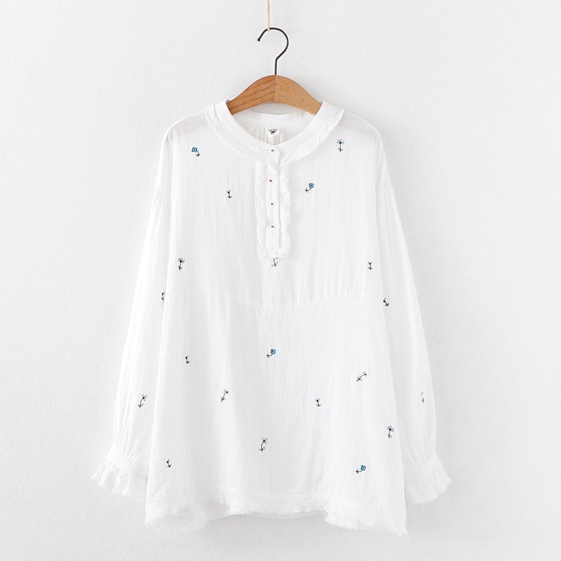 Νέο μοντέλο μπλούζα με κορδέλα σε σχήμα O με κεντήματα σε λευκό χρώμα -ευρύ μοντέλο