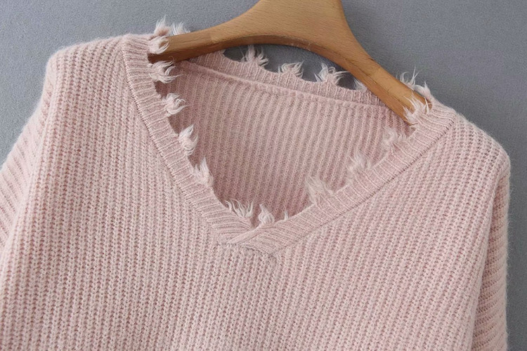 Σύντομο γυναικείο πουλόβερ  με σκισμένο μοτίβο και μακρύ μανίκι