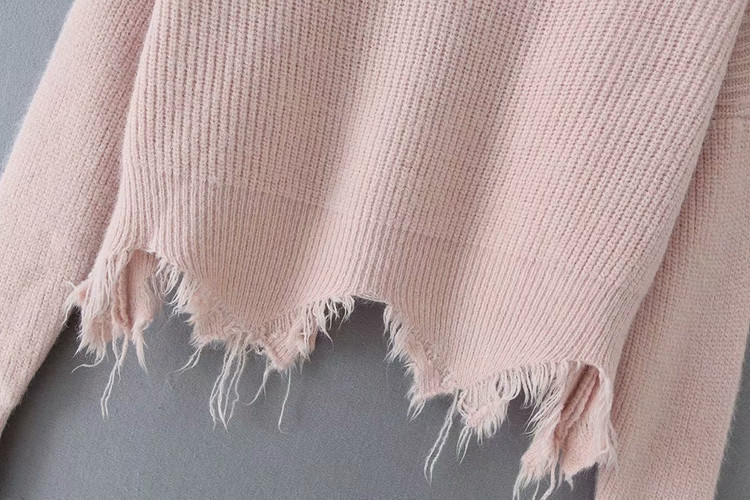 Σύντομο γυναικείο πουλόβερ  με σκισμένο μοτίβο και μακρύ μανίκι