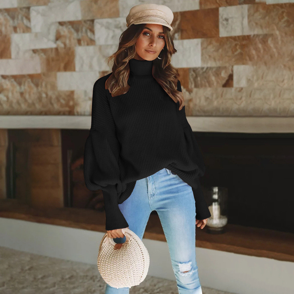 Pulover elegant de damă cu guler polo înalt în patru culori