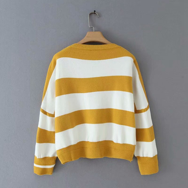 Γυναικέιο ριγέ πουλόβερ με κεντήματα