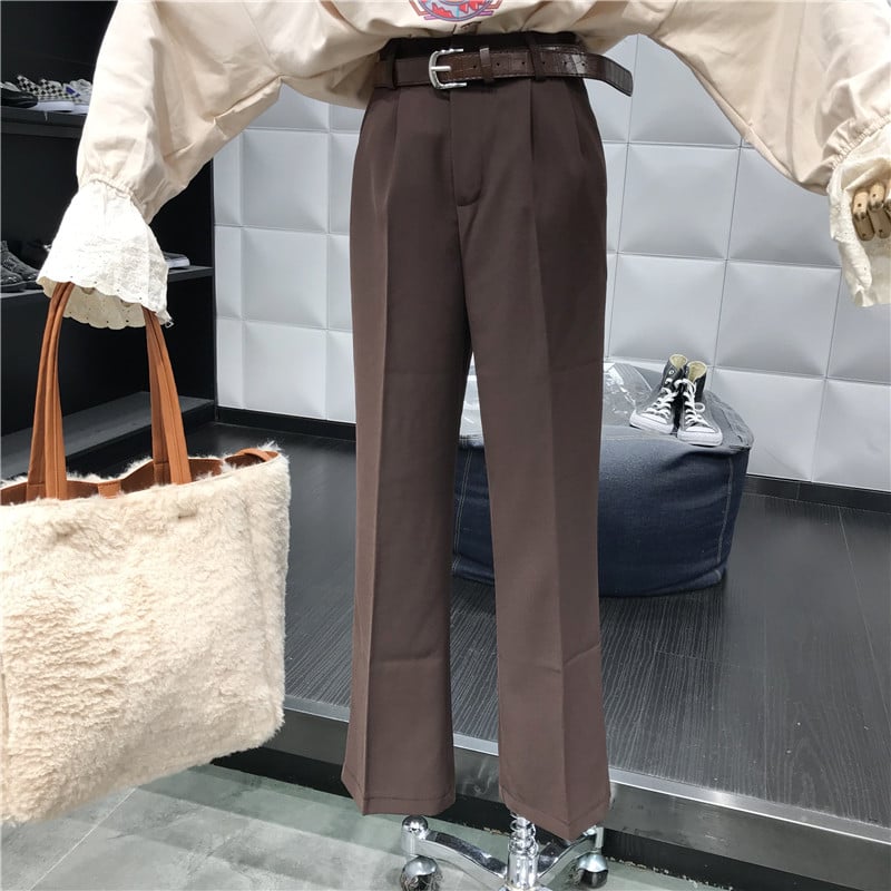 Стилен дамски панталон прав модел с висока талия в три цвята