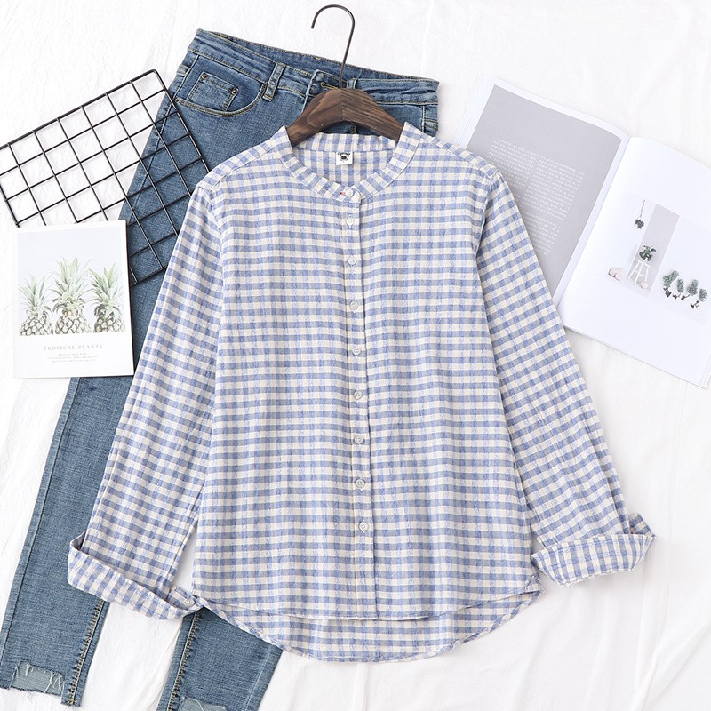 Új modell kockás női ing O-nyakkal, két színben