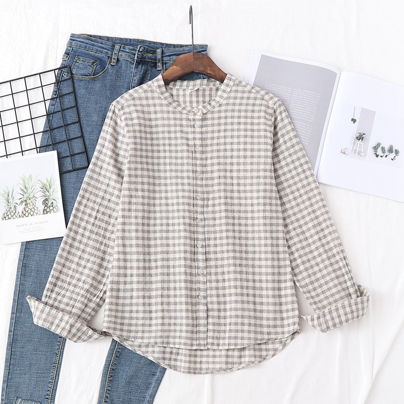 Új modell kockás női ing O-nyakkal, két színben