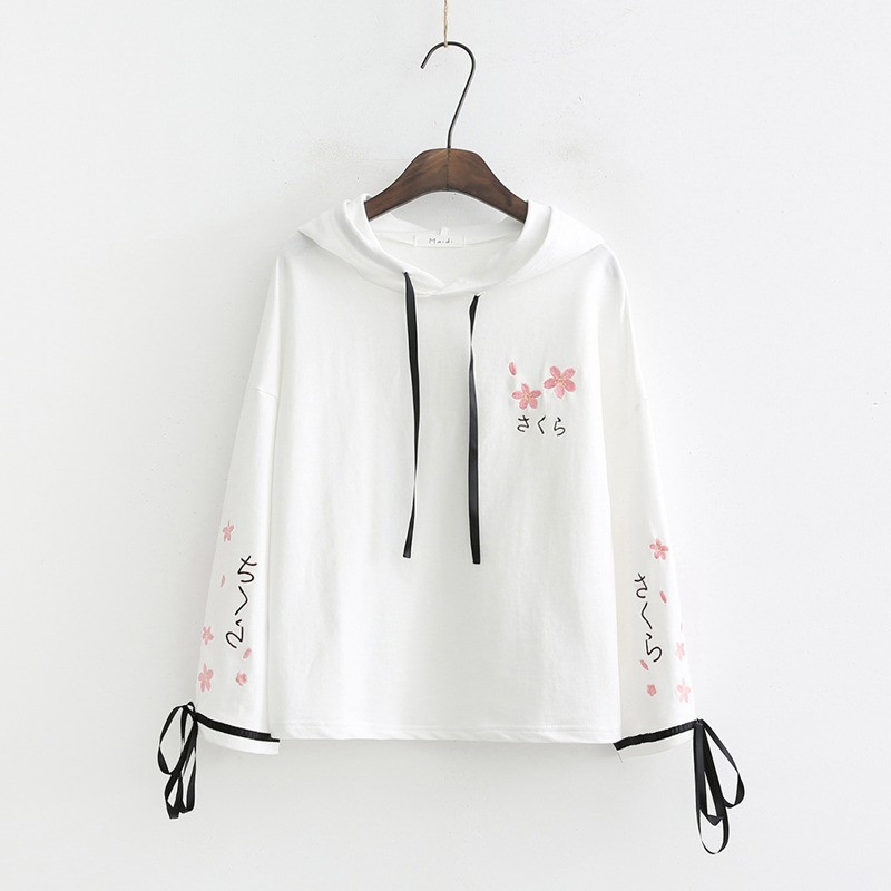 Új modell női blúz kapucnival, nyakkendővel és hímzéssel fehér és kék színben