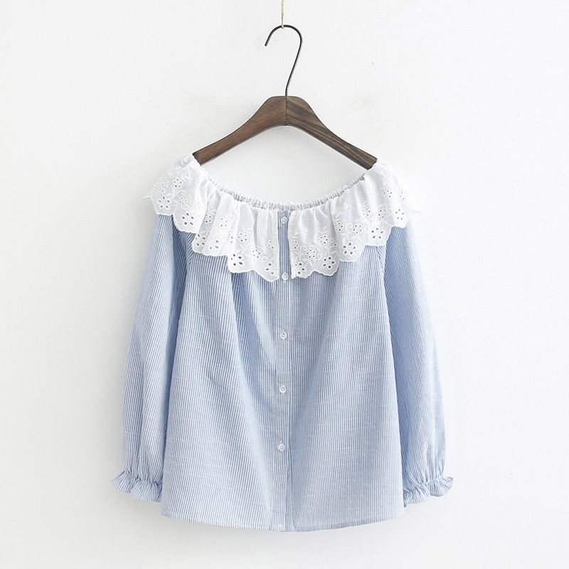 Új modell női ing csupasz vállú kék színben