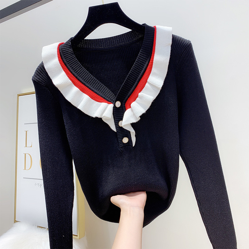 Női pulóver spitz nyakkivágással és gyöngyökkel több színben