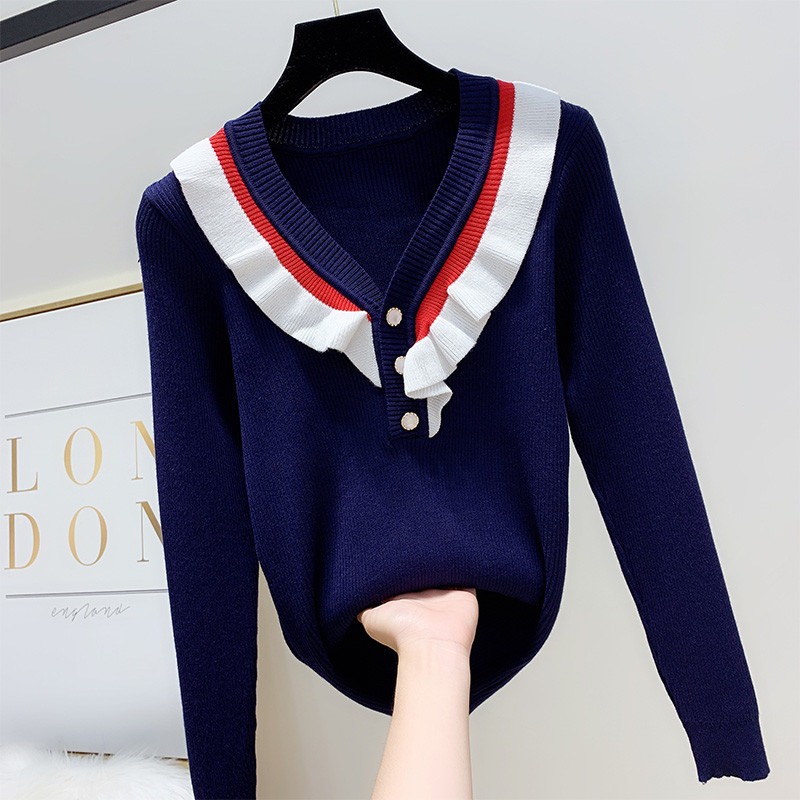 Női pulóver spitz nyakkivágással és gyöngyökkel több színben