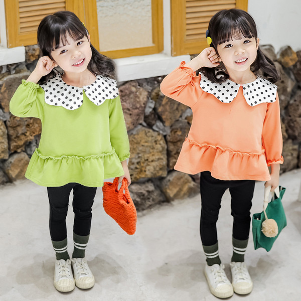 Модерна детска блуза с яка в три цвята-за момичета