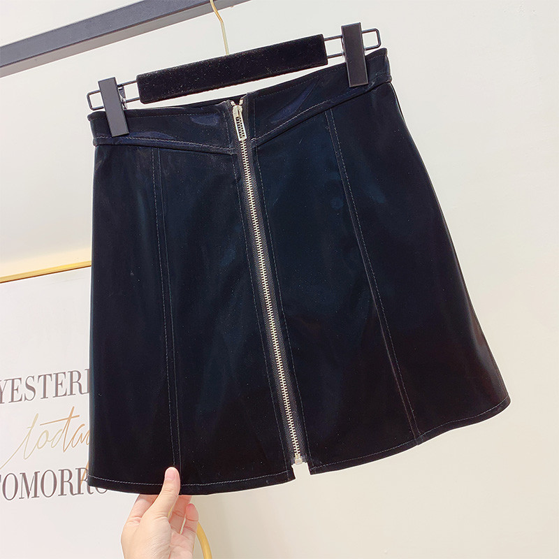 Fusta de dama moderna din piele ecologica cu fermoar in trei culori