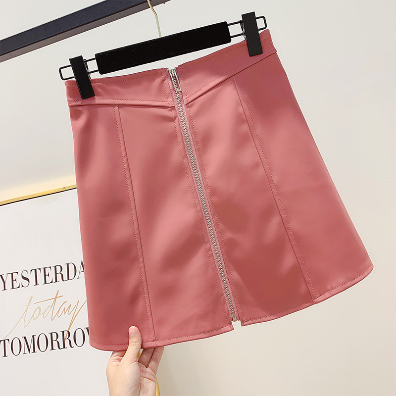 Fusta de dama moderna din piele ecologica cu fermoar in trei culori