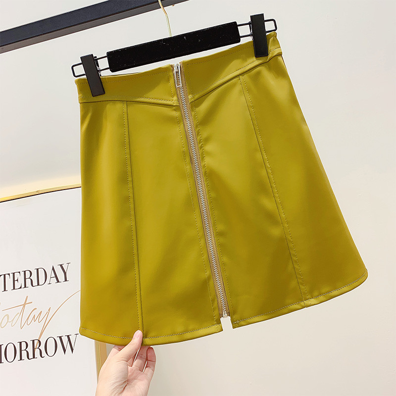 Fusta de dama moderna din piele ecologica cu fermoar in trei culori