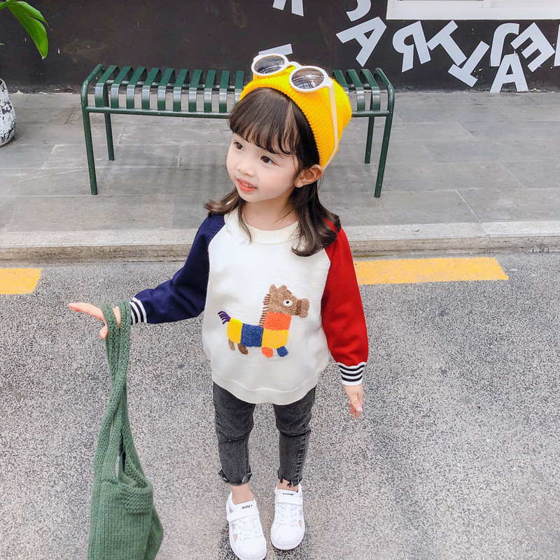 Pulover casual pentru copii cu decolteu O in doua culori pentru fete